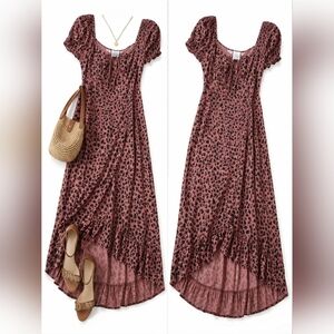 Women's Dusty Rose Floral Maxi Dress with Puff Sleeves